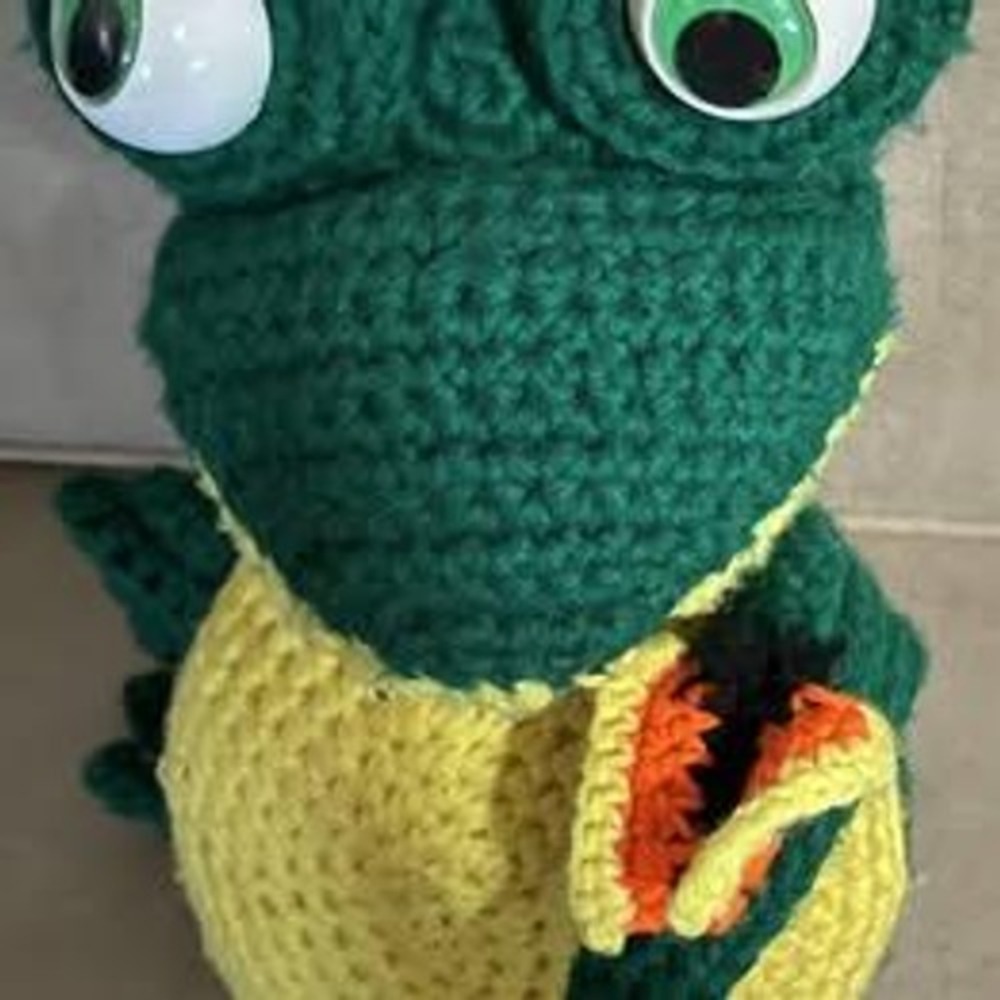 Vintage Crochet Frog Plush Stuffed Animal